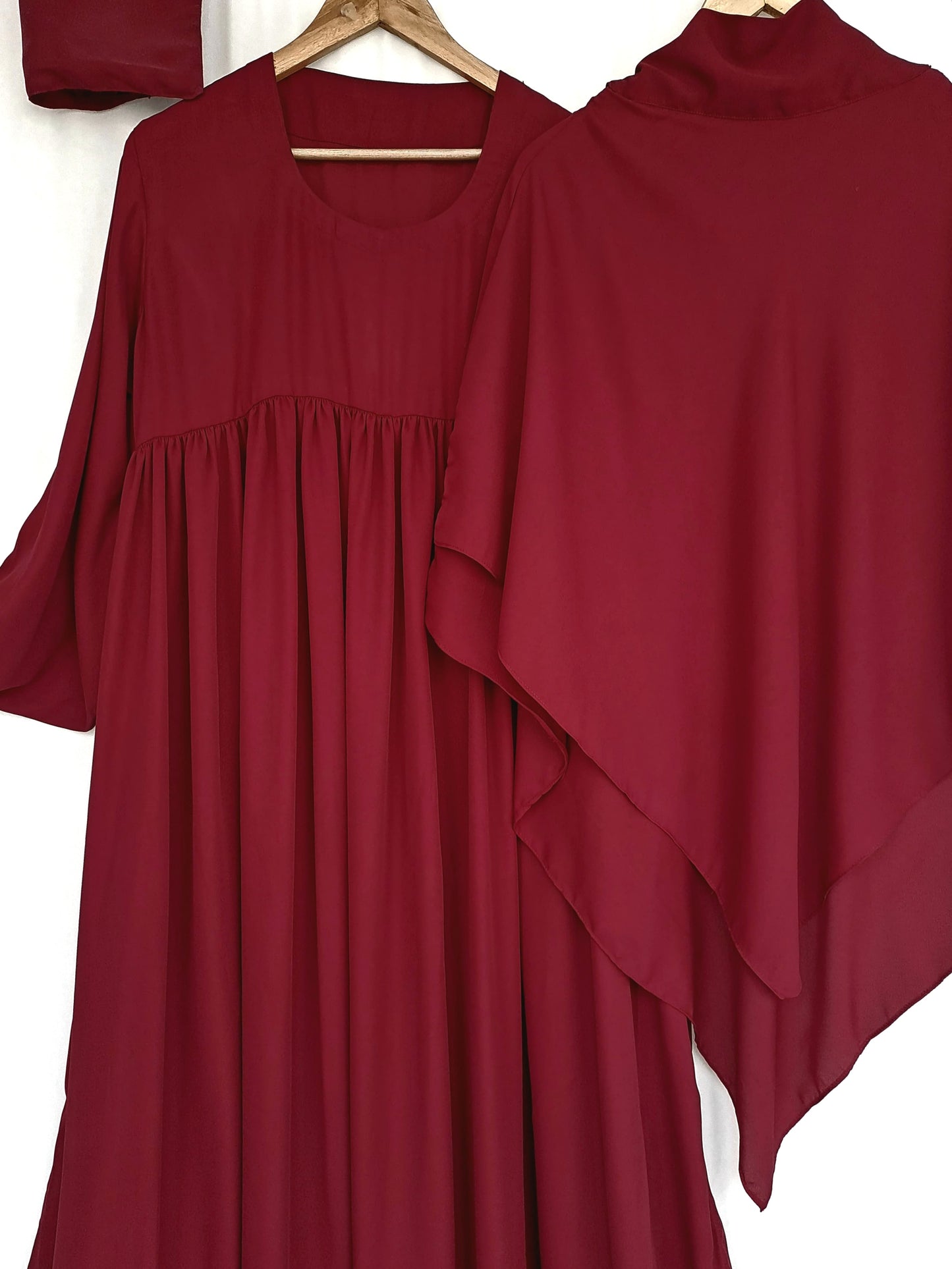 Double Layer Khimar with Abaya Set-Maroon