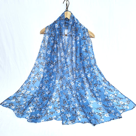 Tiny Flora Printed Lawn Hijab - Sky blue