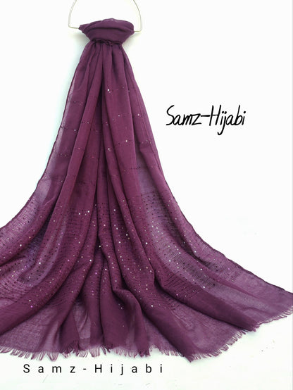 Sequence Border Lawn Hijab Plum