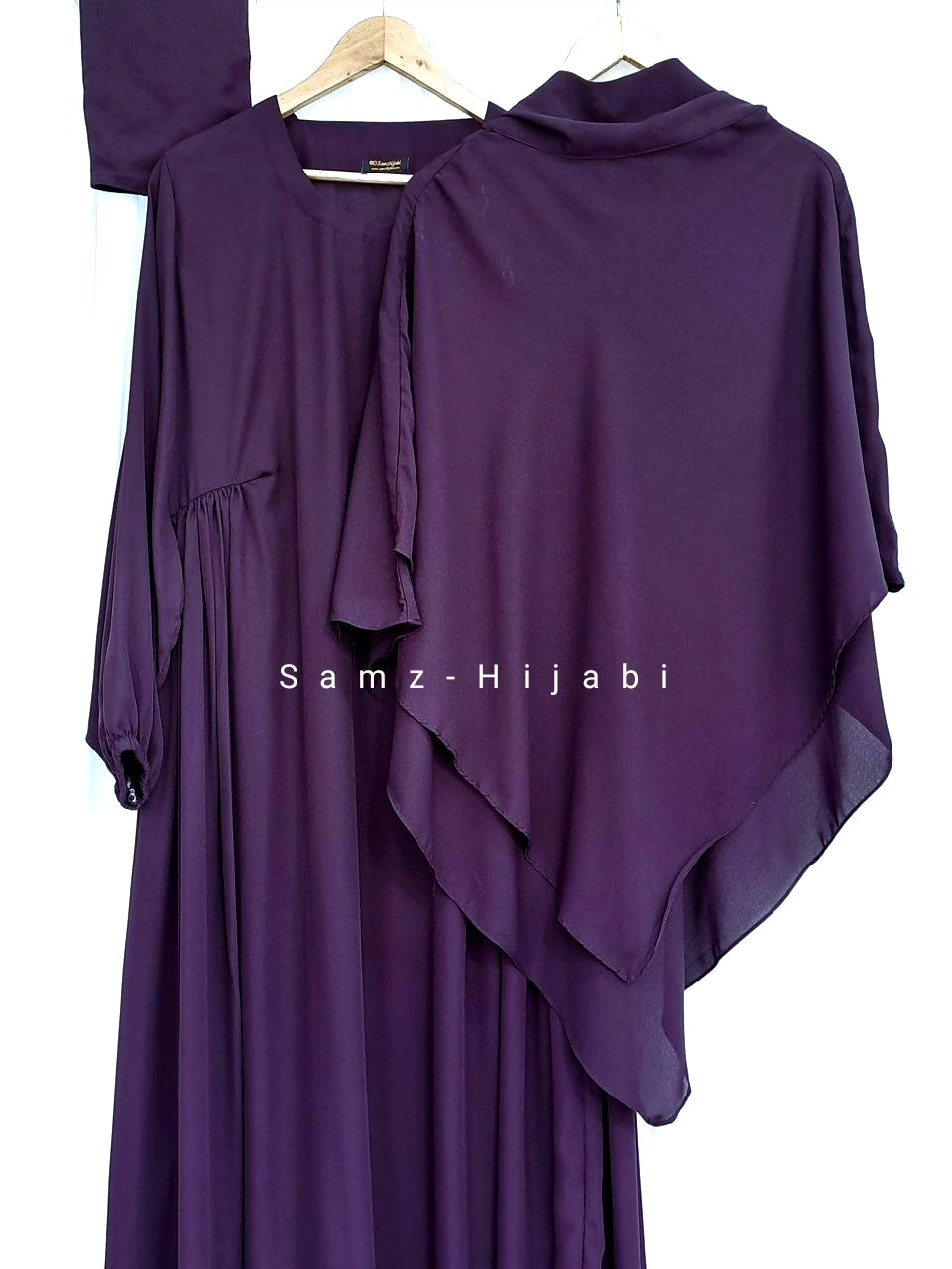 Double Layer Khimar with Abaya Set-Dark Purple