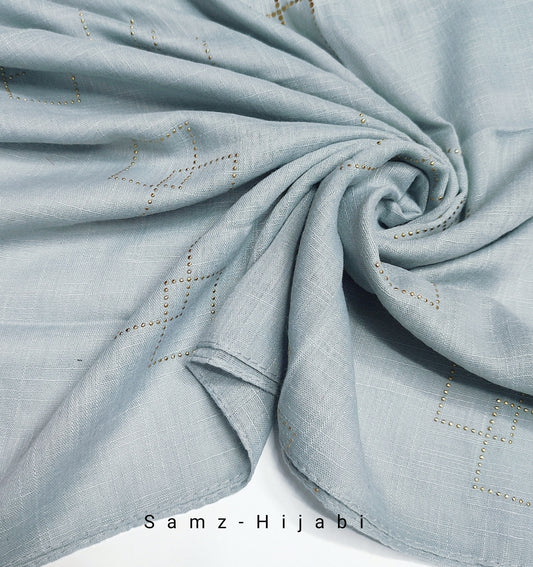 Square Gold Stud Viscose  Hijab Silver