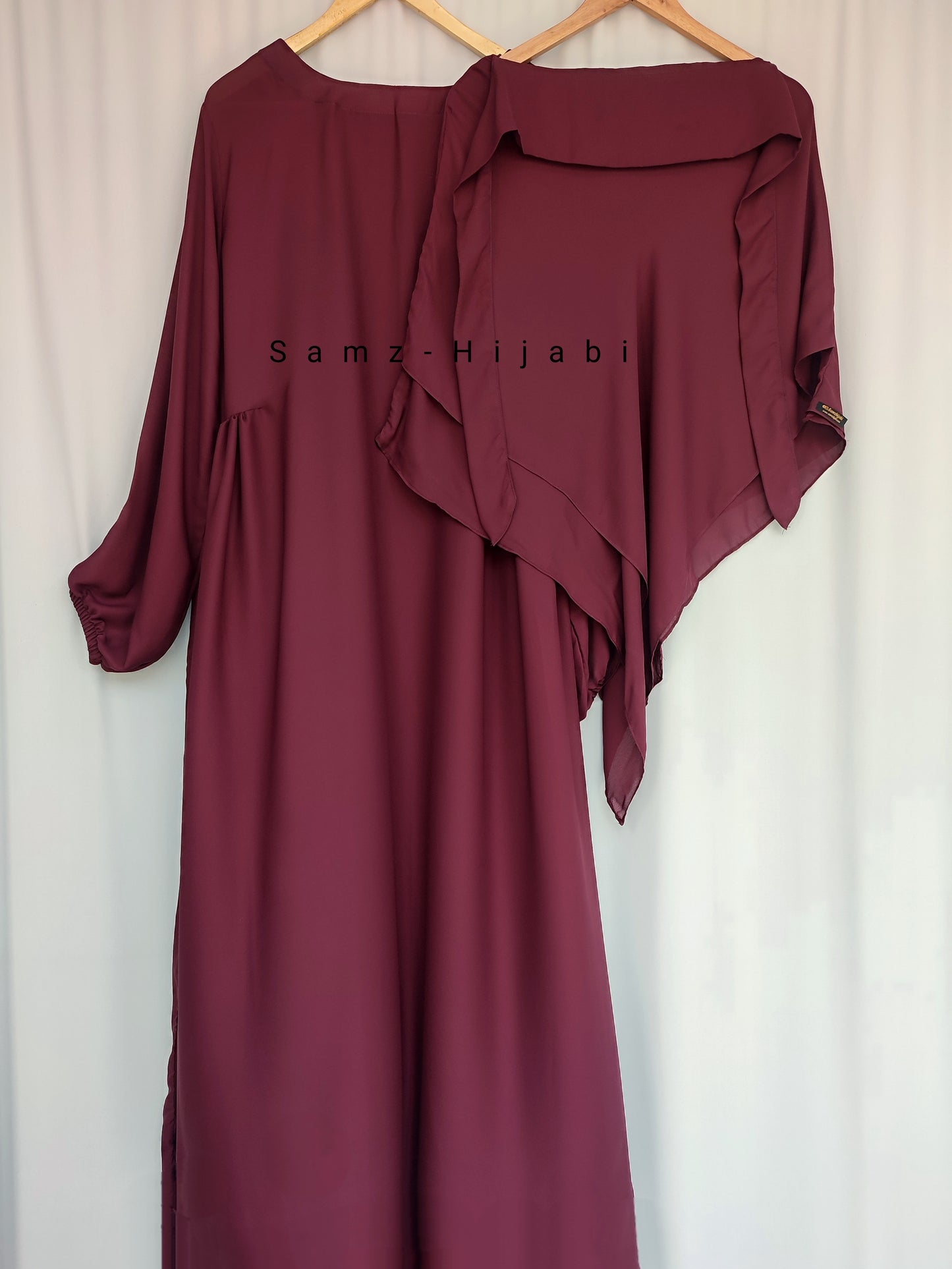 Double Layer Khimar Abaya Set-Maroon