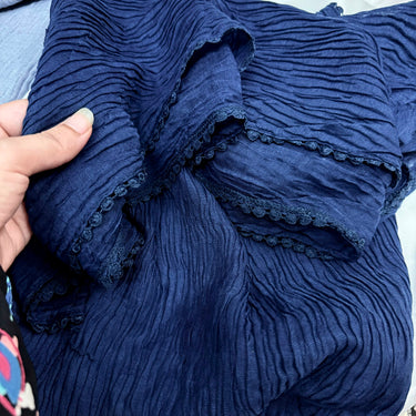Rippled Plated Lawn Lace Hijab (Navy Blue )