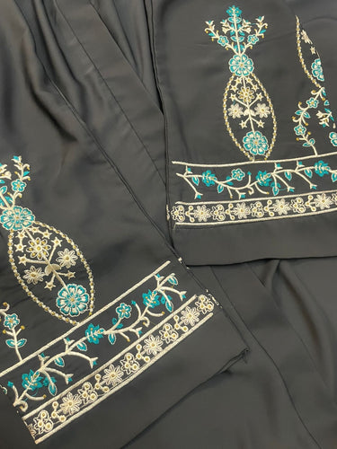Black Embroidered Open Abaya