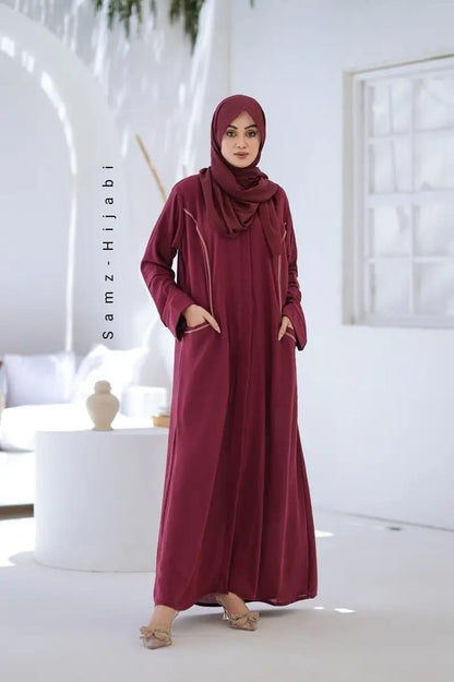 Grace Pocket Abaya- Reddish Maroon