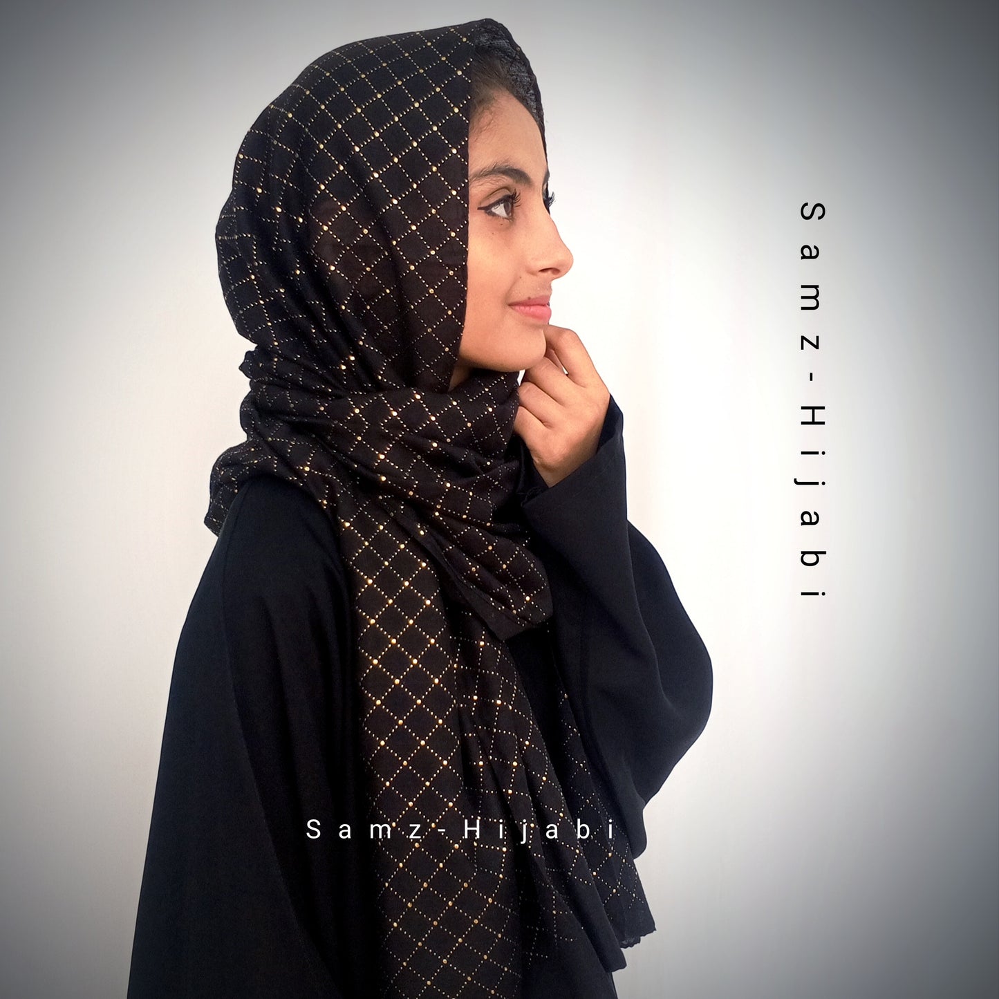 Gold Mukesh Check Lawn Hijab-Black