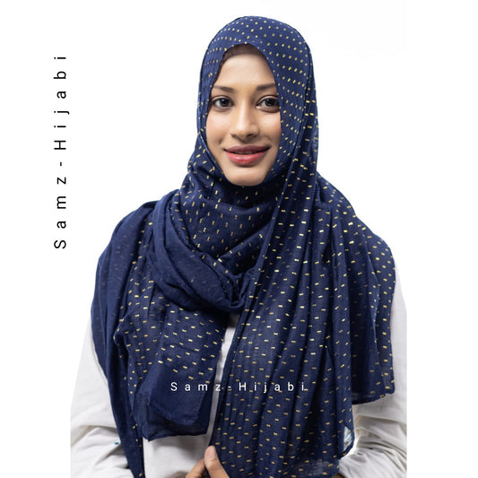 Gold Turkish Mukesh Lawn Hijab-Navy Blue