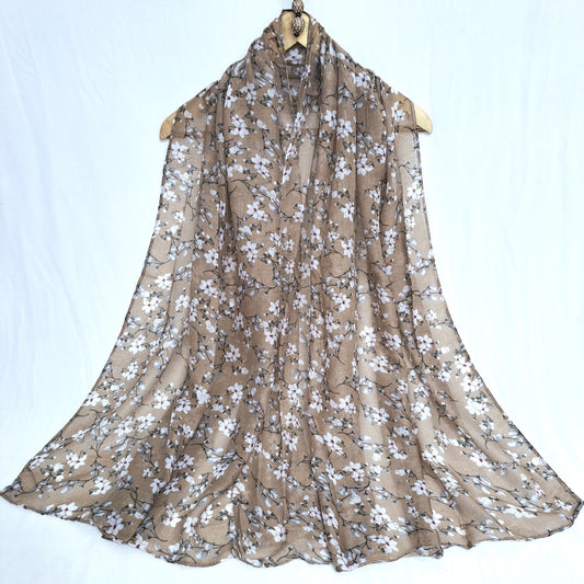 Tiny Flora Printed Lawn Hijab - Peanut