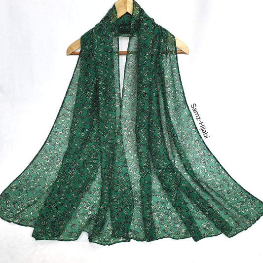 Leaf Print Green Lawn Hijab