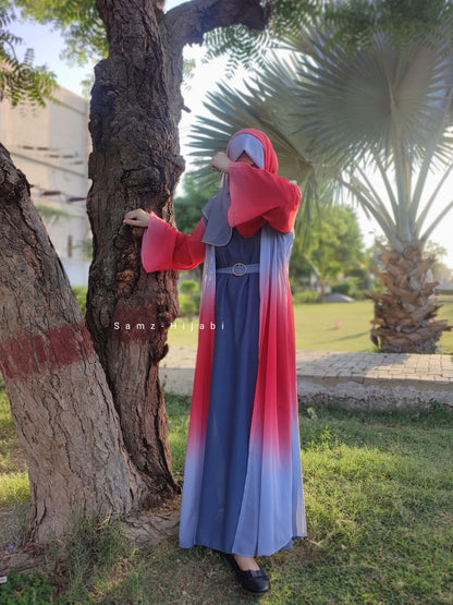 Ombre Intense Separate Upper Abaya Red Grey