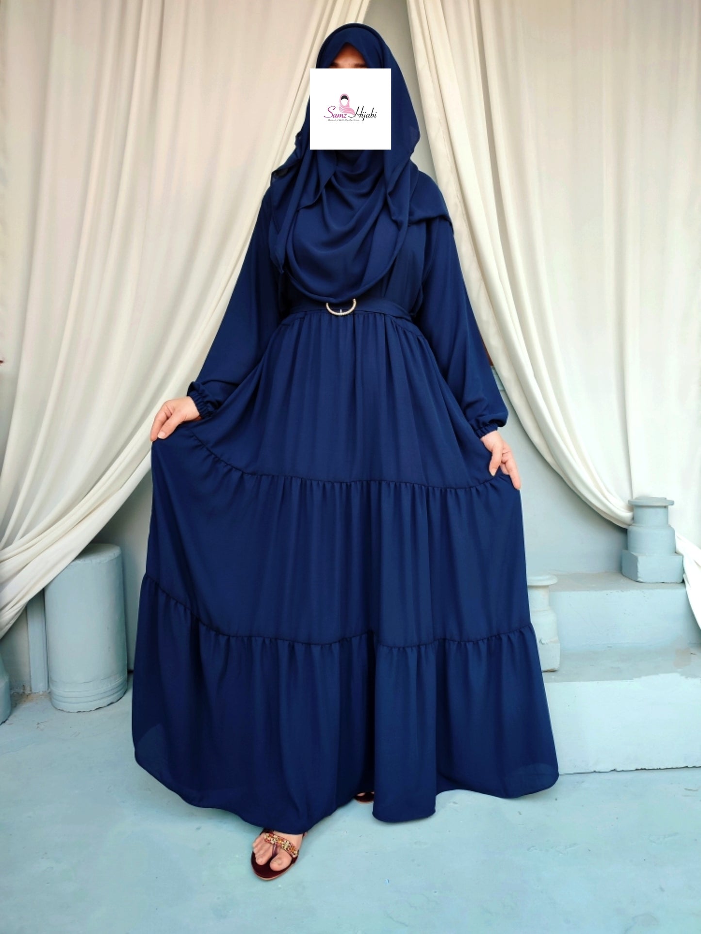 Maxi Layer Three Step Abaya Navy Blue