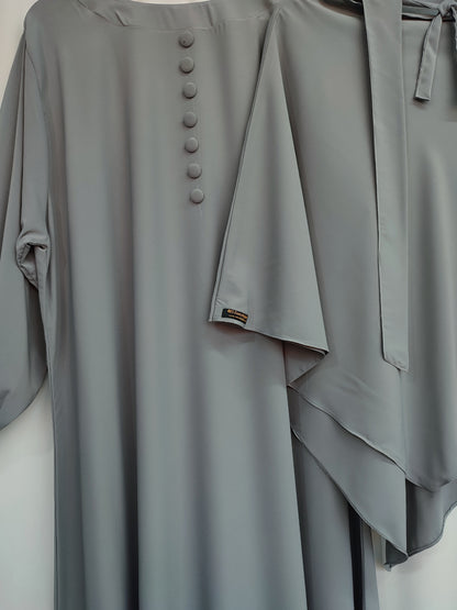 Single Layer Khimar+Abaya Set ( Silver)