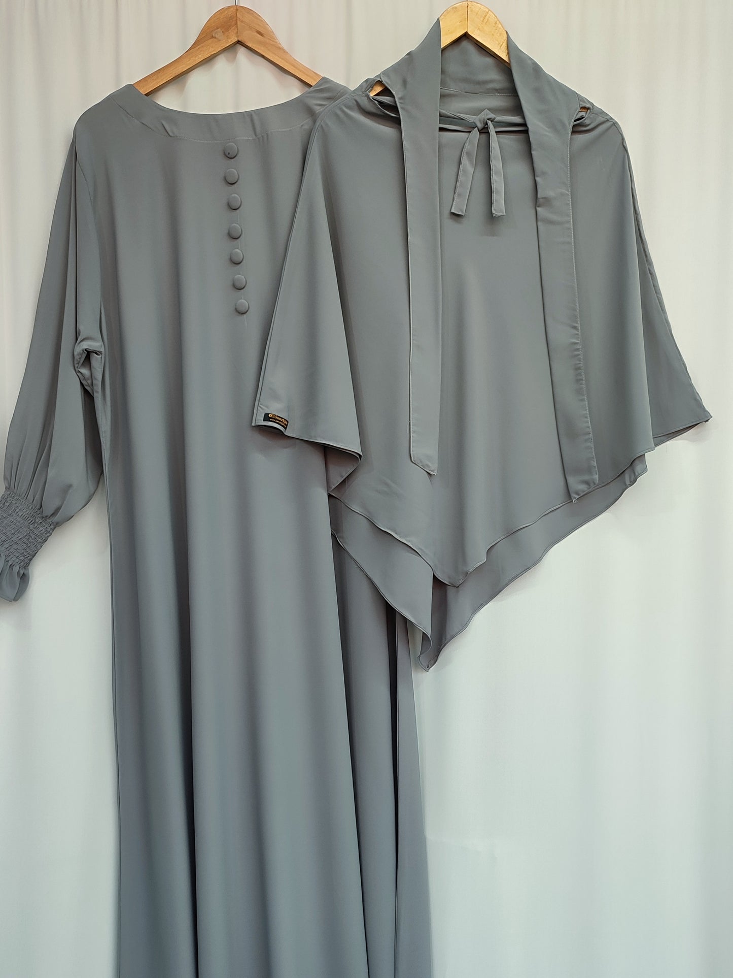 Single Layer Khimar+Abaya Set ( Silver)