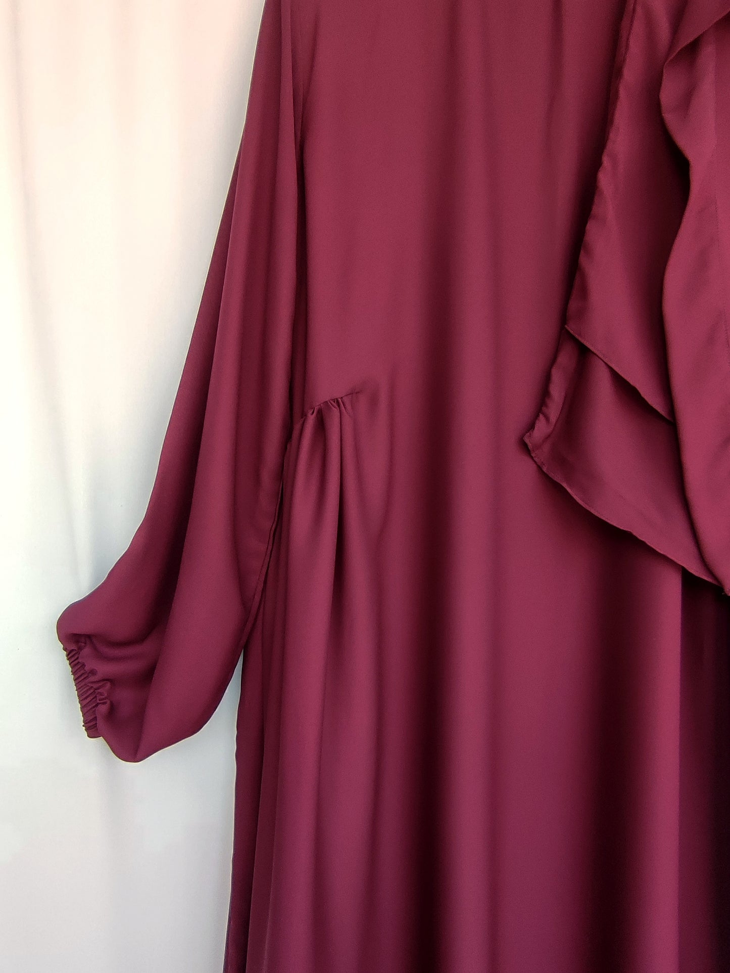 Double Layer Khimar Abaya Set-Maroon