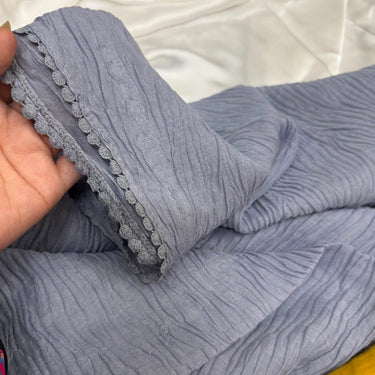 Rippled Plated Lawn Lace Hijab (Greyish Blue)