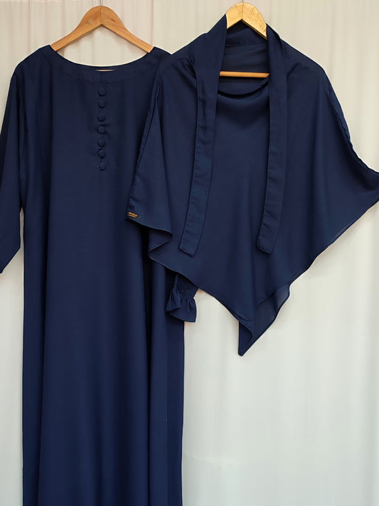 Single Layer Khimar+Abaya Set ( Blue)