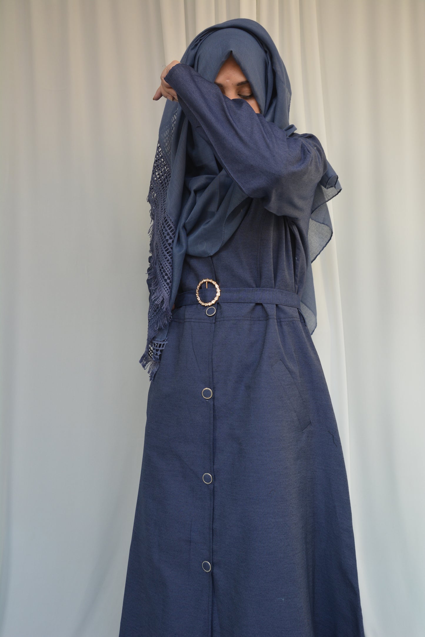 Summer Denim Coat Abaya - Denim Dark