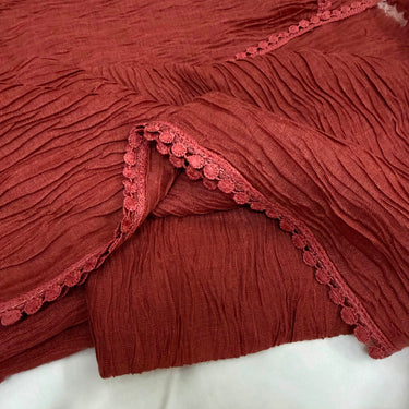 Rippled Plated Lawn Lace Hijab (Rust)