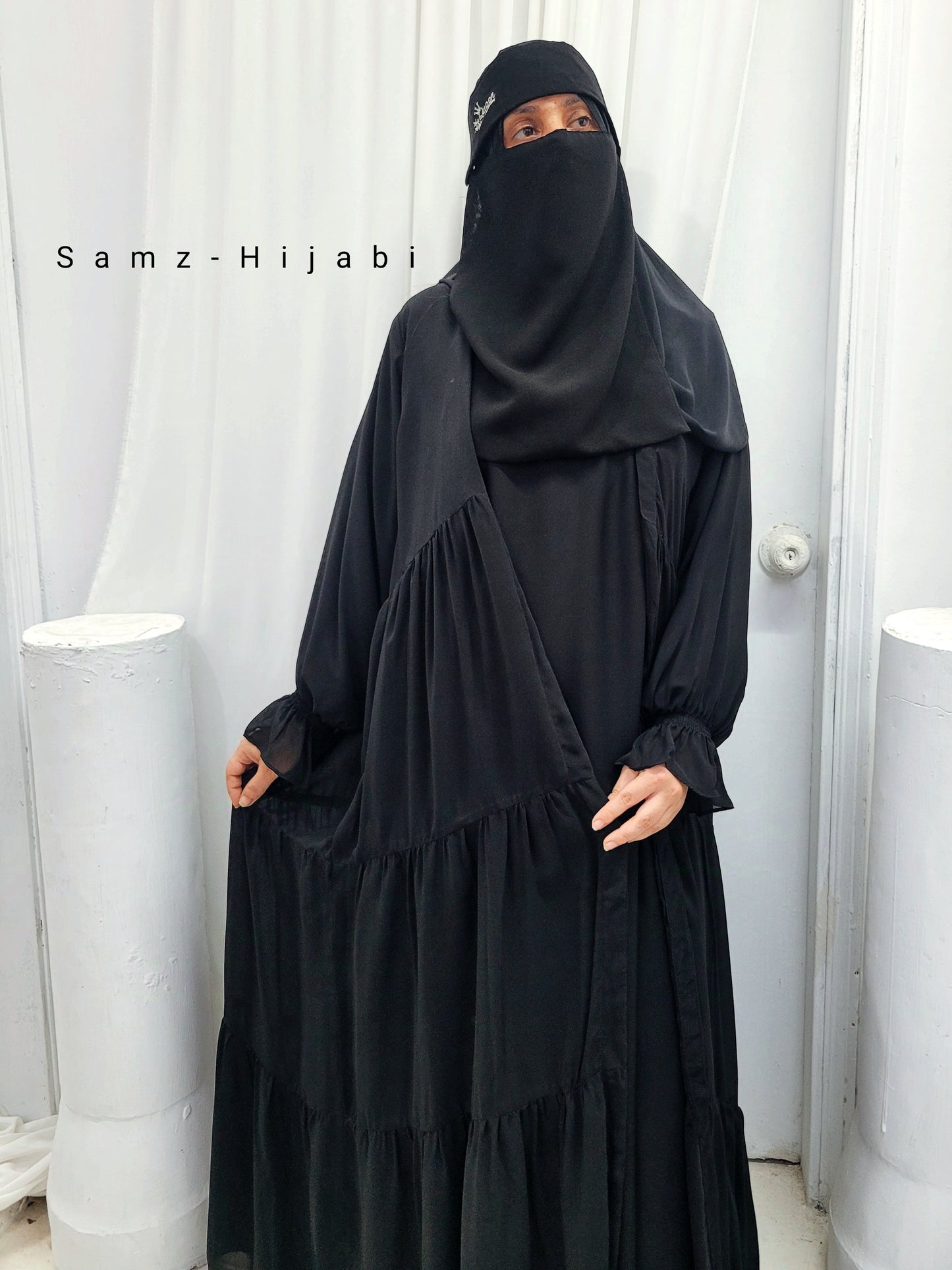 Separate Upper Frill Abaya- Black