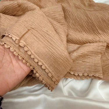 Rippled Plated Lawn Lace Hijab (Khaki)