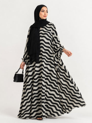 Printed Front Open Straight Abaya (01)