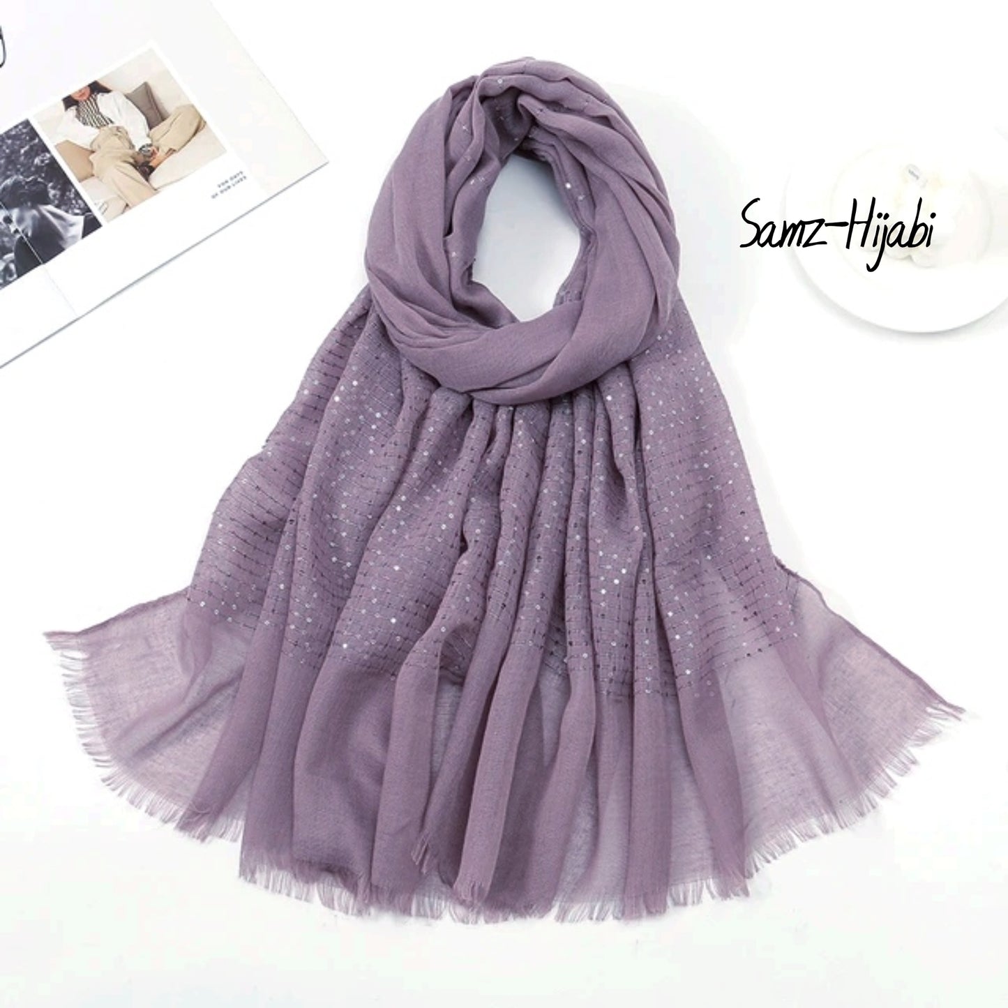 Sequence Border Lawn Hijab Mauve