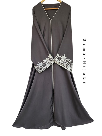 Embroidered Sleeves Abaya-Dark Grey