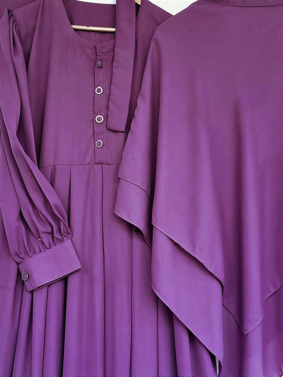 Double Layer Khimar with Abaya Set-Purple