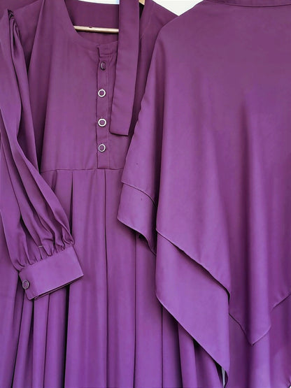 Double Layer Khimar with Abaya Set-Purple