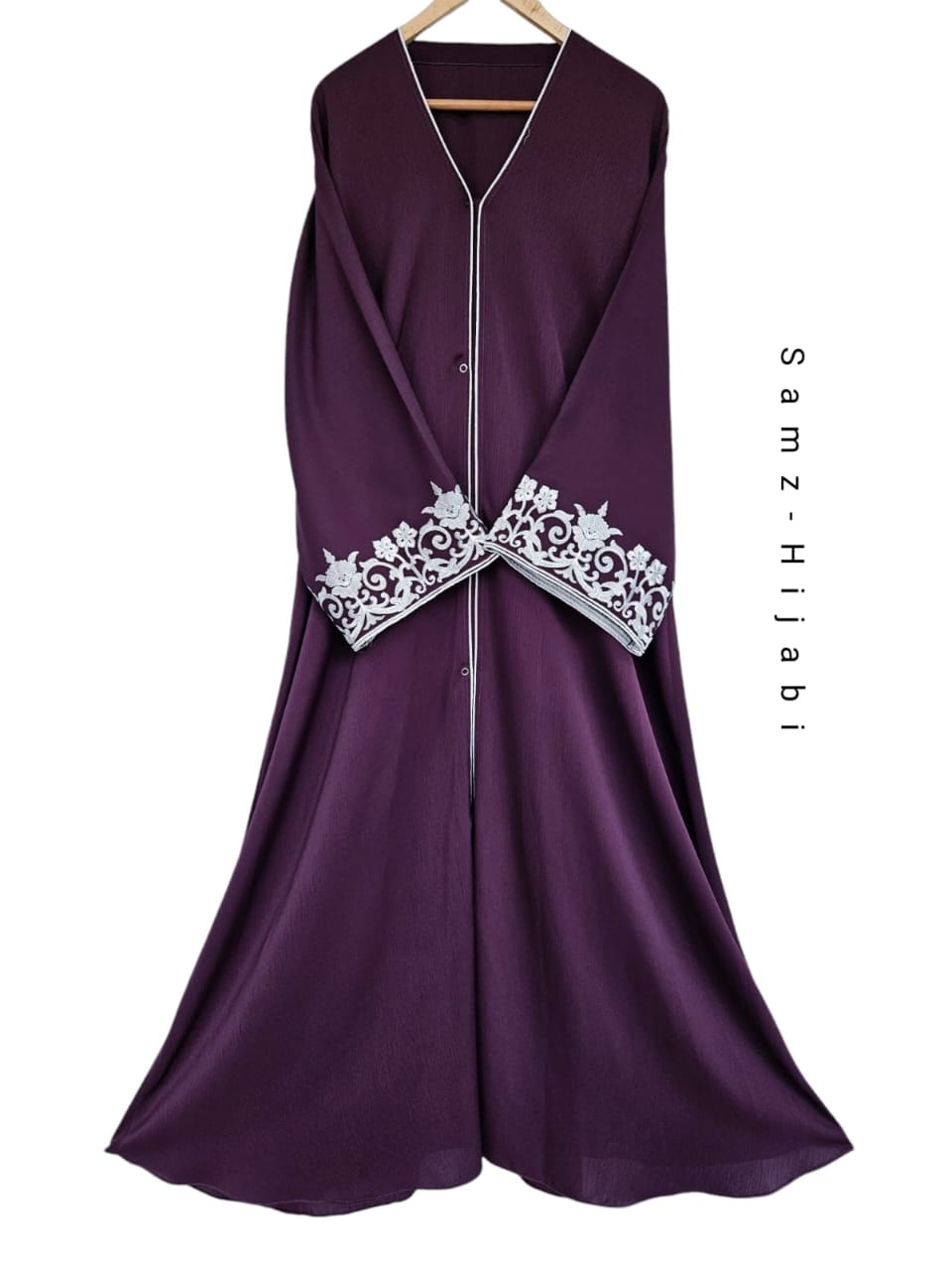 Embroidered Sleeves Abaya - purple