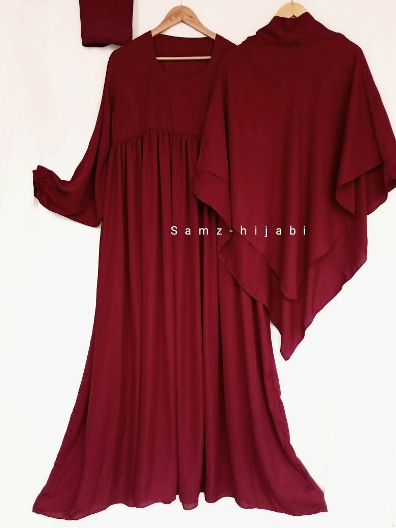 Double Layer Khimar with Abaya Set-Maroon