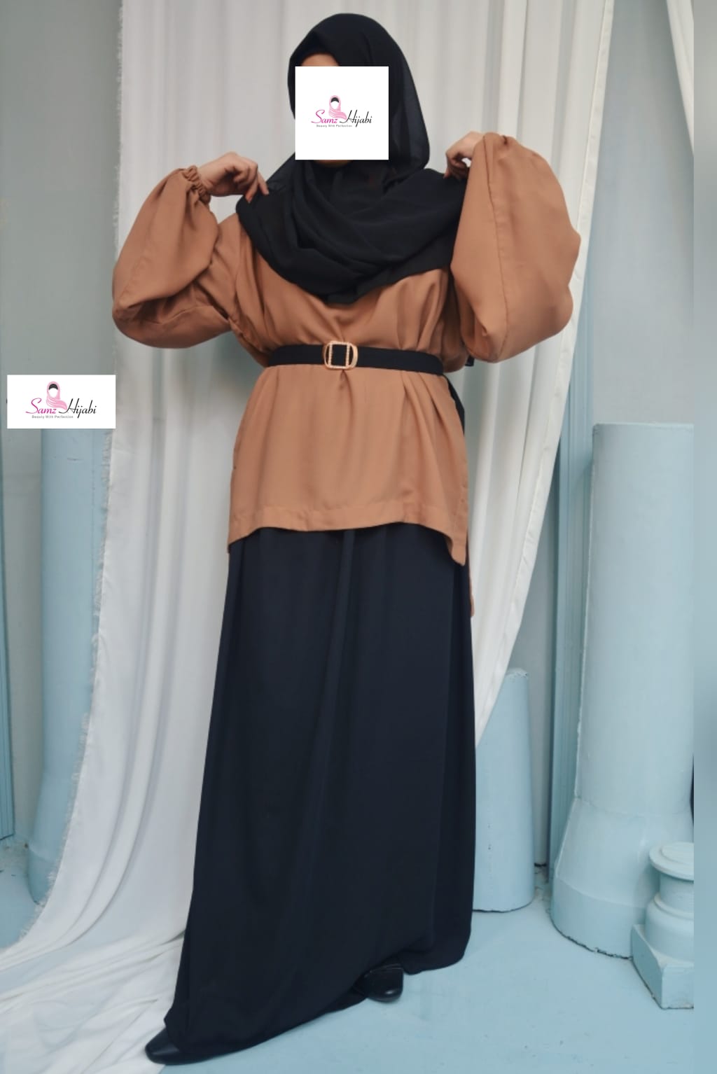 Skirt abaya  Camel Brown and Black