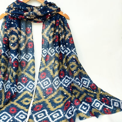 Ajrak Art Foil Lawn Hijab-Blue