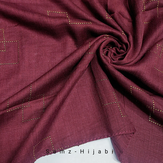 Square Gold Stud Hijab Burgundy