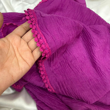 Rippled Plated Lawn Lace Hijab (Purple)