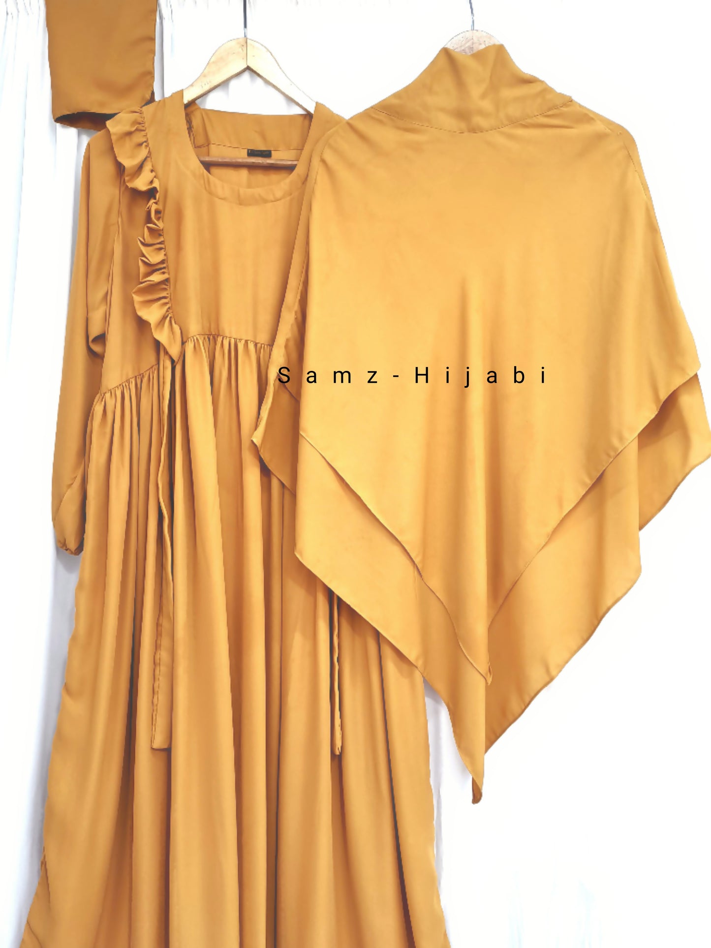 Double Layer Khimar with Abaya Set-Mustard