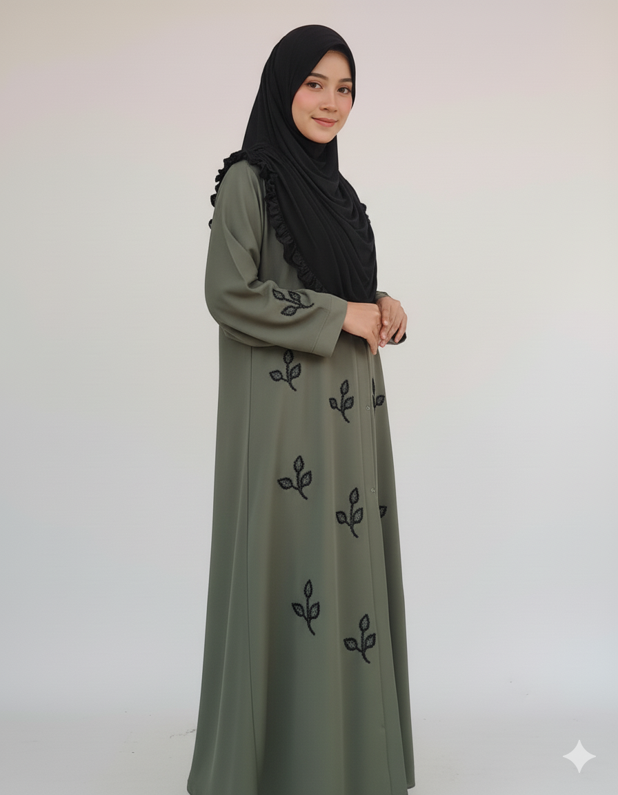 Stone Beads Work Abaya Set_ Pistachio