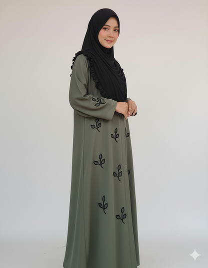 Stone Beads Work Abaya Set_ Pistachio