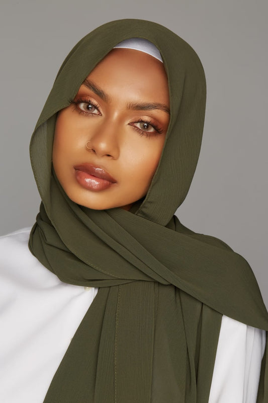 Chiffon Georgette Hijab - Army Green