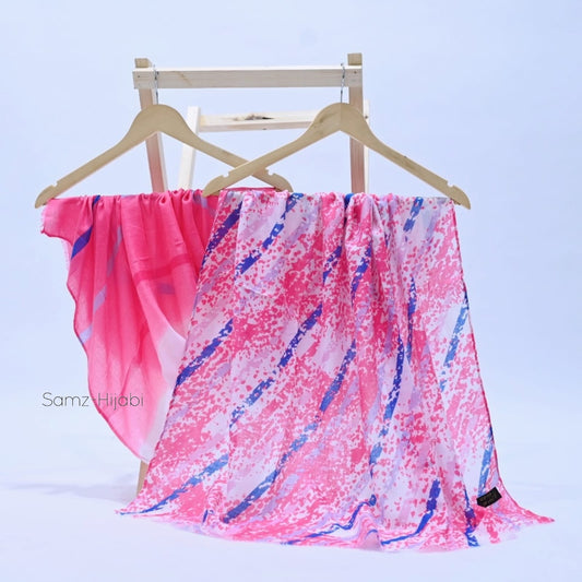 Straps Printed Lawn Hijab-pink