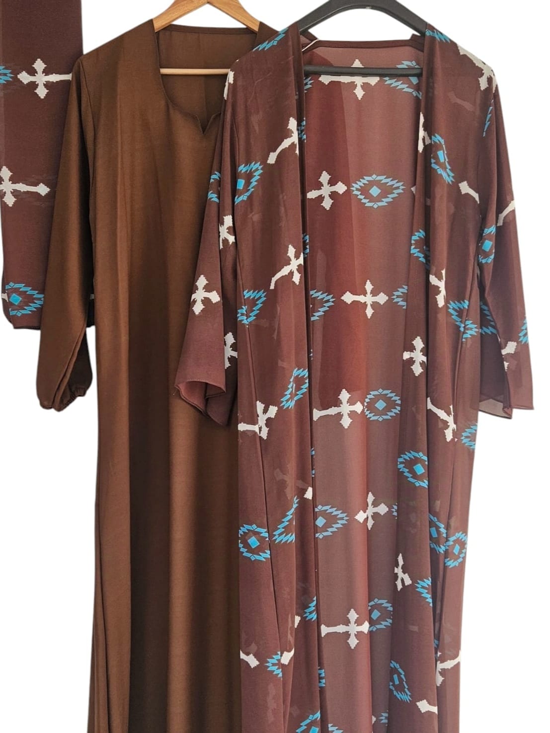 Bloom Separate Upper Abaya _Printed Brown