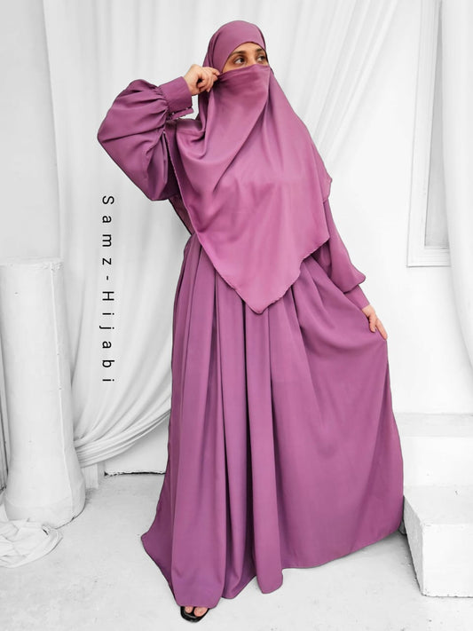 Single Layer Khimar+ Abaya Set (Pink)