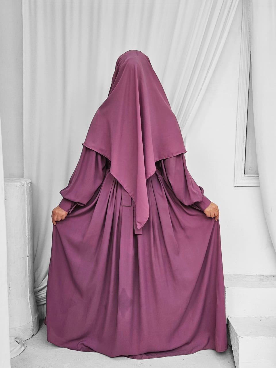 Single Layer Khimar+ Abaya Set (Pink)