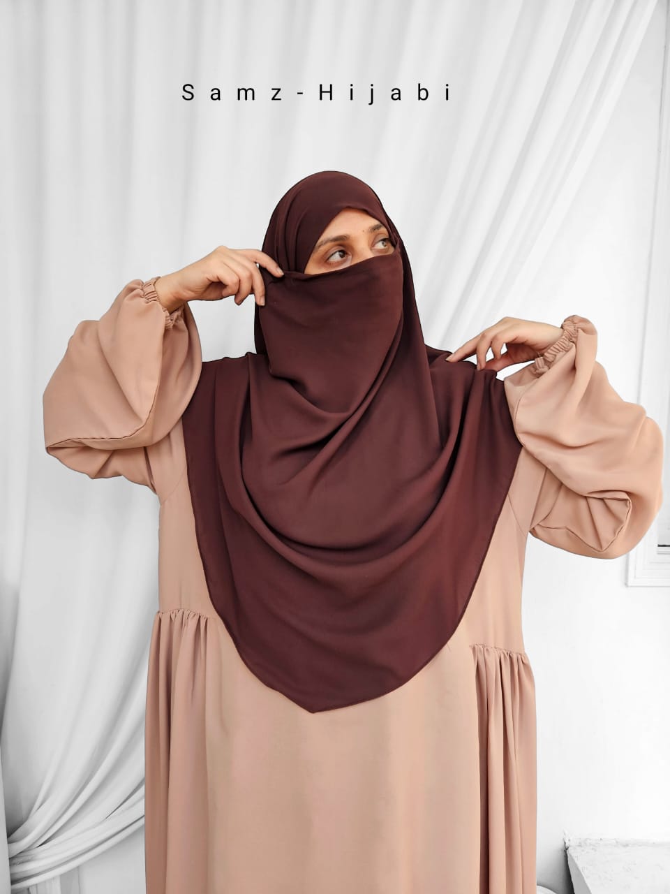 Double Layer Khimar Abaya Set _ Coffee