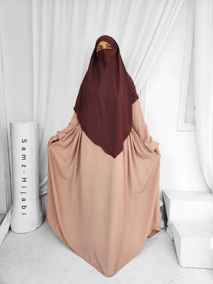 Double Layer Khimar Abaya Set _ Coffee