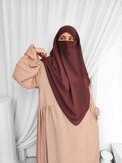 Double Layer Khimar Abaya Set _ Coffee