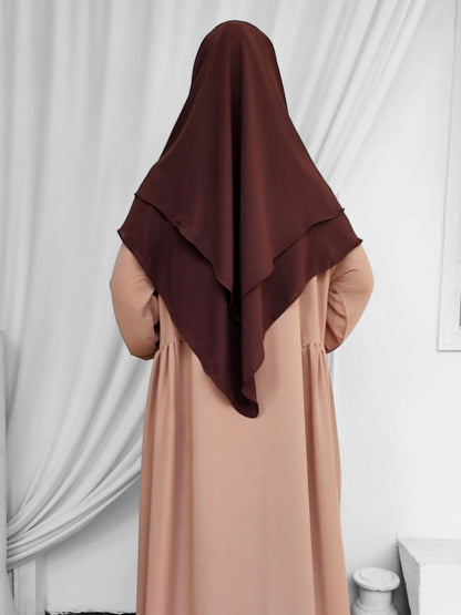 Double Layer Khimar Abaya Set _ Coffee