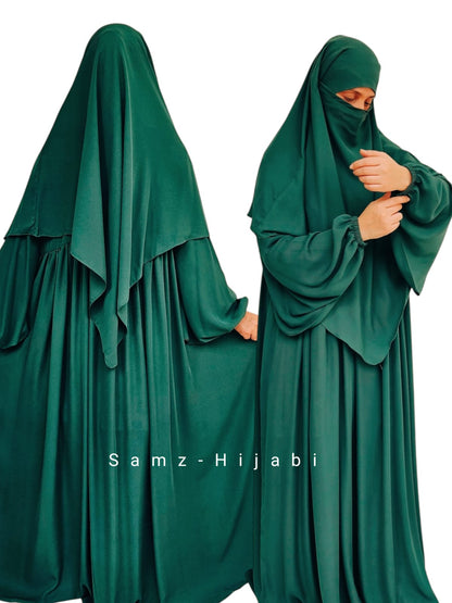 Single layer Khimar  + Abaya Set Leaf Green