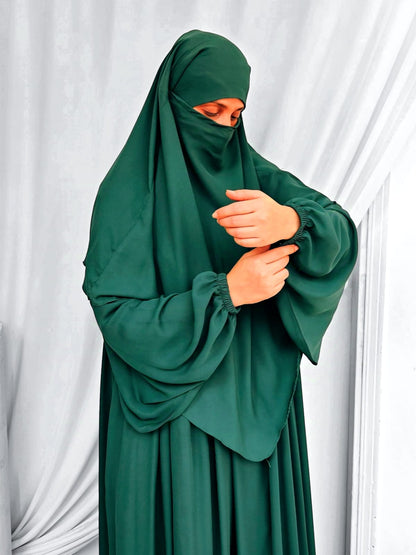 Single layer Khimar  + Abaya Set Leaf Green