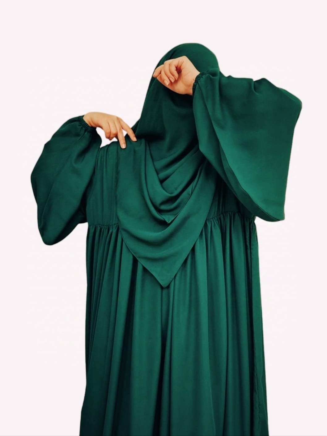 Single layer Khimar  + Abaya Set Leaf Green